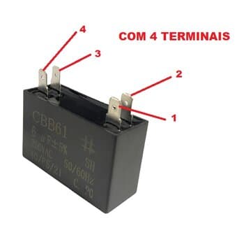 CAPACITOR 006,0UF 2/4-TERMINAL 4-POLOS QD 6,0x250VAC CBB61 - P/VENTILADOR LOREN SID ORBITAL 40CM 110-BIV 50CM 3PÁS BIV - A3,3CM X L2,0CM X C4,8CM