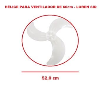 HELICE DE 60CM P/VENTILADOR LOREN SID 60CM TURBO 3P-TRANSPARENTE PML F-12,0MM SEM/TRAVA TRASEIRA - HELICE PAS LARGAS