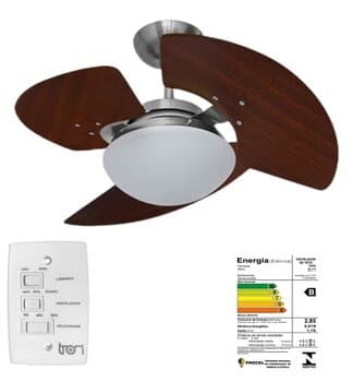 VENTILADOR DE TETO TRON AVENTADOR STILO 110V08,5UF 130W AÇO ESCOVADO 3PÁS MDF COR TABACO LUMINÁRIA 2-LÂMP. CHAVE 3VEL - LINHA MÁXIMO