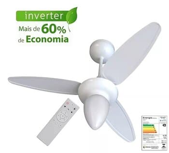 VENTILADOR DE TETO VENTISOL WIND INVERTER BIV110V-220V30W BRANCO 3P INJ. LUM.PĘRA CONTROLE REMOTO 6-VEL CONSUMO A