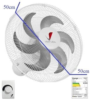 VENTILADOR DE PAREDE 050CM VENTI-DELTA VENTURA BIV150W BRANCO HEL-6PÁS G/METAL CONTROLE DE VELOCIDADE