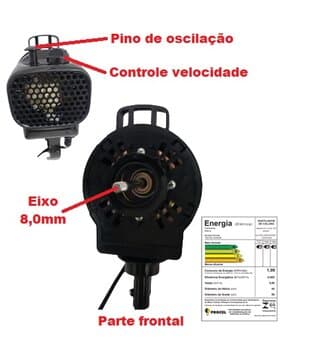 MOTOR P/VENTILADOR VENTISOL OSC 50CM TURBO 6P MX 3VEL 110V135w06,5UF PRETO L6P1 127V COMPLETO E08MM - P/COLUNA/MESA