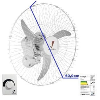 VENTILADOR DE PAREDE 060CM VENTI-DELTA VENTURA BIV150W BRANCO HEL-3PÁS G/MT CONTROLE DE VELOCIDADE ROTATIVO