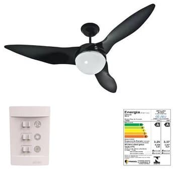 VENTILADOR DE TETO ALISEU TERRAL CV3V PRETO 110V150W LUMINÁRIA P/2-LÂMP - *MAIOR VENTILAÇĂO + SILENCIOSO - CONSUMO A*