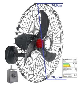 VENTILADOR DE PAREDE 070CM SOLASTER GOAR VENEZA PLUS BIV-188/226W PRETO 3PAS G/METAL CHAVE CONTROLE ROTATIVO - VENTILADOR VENEZA 70CM