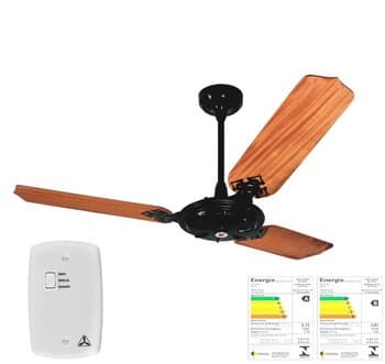 VENTILADOR DE TETO COMERCIAL VENTI-DELTA NEW DELTA MAX 110V130W07,5UF PRETO 3PAS MDF MOGNO - CHAVE 2T 1-LUZ+1TLDR C/REV 60HZ - SEM LUM.P/AREA GOURMET