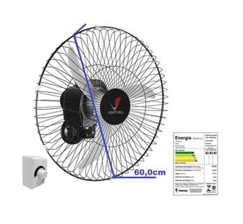 VENTILADOR DE PAREDE 060CM VENTI-DELTA VENTURA BIV150W PRETO HEL-3PÁS G/MT CONTROLE DE VELOCIDADE ROTATIVO