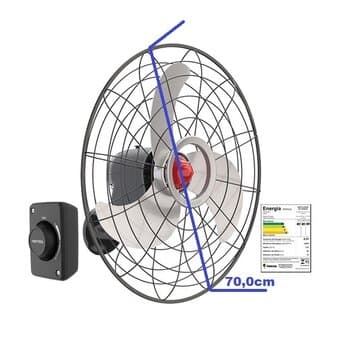 VENTILADOR DE PAREDE 070CM VENTISOL POWER 70 BIV05,5UF 230W CINZA HEL-3P G/MT E-12MM - CHAVE 3-VELOCIDADES