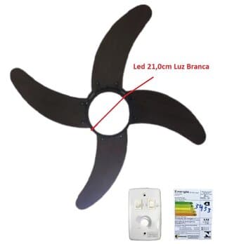 VENTILADOR DE TETO VENTMAR LED22CM SUPER CICLONE 110V10,0UF PRETO 4PAS MDF FACAO TABACO PLAFON-18W6500K CHAVE ROTATIVA R1L - CONSUMO A