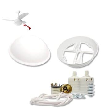 LUMINARIA COMPLETA P/VENTILADOR DE TETO LOREN SID - CUPULA PLASTICA GLOBO PEROLA PRIMOR C/PLAFON/SUPORTE, FIOS E SOQUETES PARA MONTAGEM