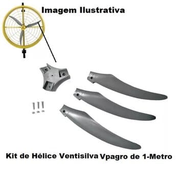 HÉLICE DE 100CM P/VENTILADOR DE 1-METRO VENTISILVA - KIT C/4-ITENS 1-CUBO/CENTRO+3-PÁS - FURO-12,0MM - CONJ DE HÉL VPAGRO AVIÁRIO * PEÇA ORIGINAL