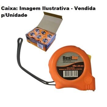 TRENA DE ACO EMBORRACHADA 25MM 10M THOMPSON - Trena de Bolso com Trava 10Metros - 25'/8M