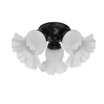 LUMINARIA PLAFON COMPLETA P/VENTILADOR LOREN SID COR PRETA - LUSTRE DIAMANTE RUBI - C/3-TULIPAS PL P/3-LÂMPADAS