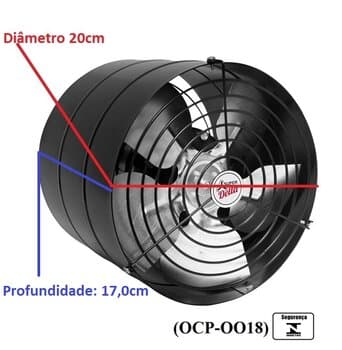 Exaustor de 20cm VENTI-DELTA Bivolts Alta Rotaçăo 3400rpm Alta Vazao 00900m3/h - Linha Pesada p/Coifas Churrasqueiras Chamines Cabine de Pintura