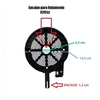 TAMPA CAMPANA DO MOTOR VENTILADOR SOLASTER GOAR 60CM DIANTEIRA DIAM.11,6CM - ACAPULCO PRETA C/PINO MODELO ATUAL USAR C/ROL-6201