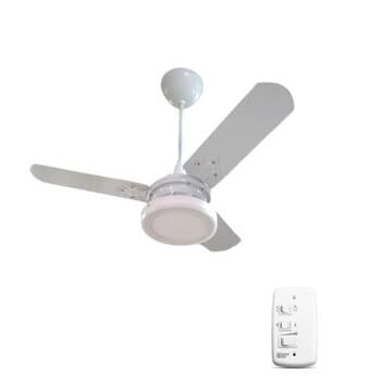 VENTILADOR DE TETO LUMINÁRIA DUAL COLOR 110V BRANCO 3PAS MDF RETAS BCA CHAVE 3VEL C/PLAFON LED 24,5CM 18W6500K+6W3000K LUZ BRANCA+AMARELA