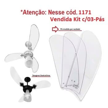 Pa Helice p/Ventilador Venti-Delta New Ligh Delta Clean Delta Slim -* KIT c/03PAS *- Tuba Acrilica/Transparente 3Furos p/Garra Pequena - foto 1 de 4