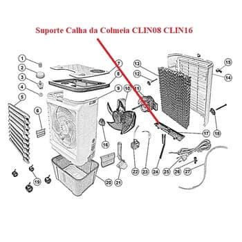 SUPORTE CALHA DA COLMEIA TRASEIRA CLIMATIZADOR VENTISOL CLIN08LT CLIN16LT -TRAVA INFERIOR DA COLMEIA TRASEIRA