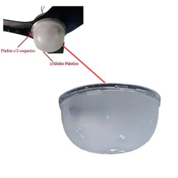 Luminaria Plafon c/Globo Plástico p/Ventilador de Teto *Substitui Lente/Vidro LATINA AIR AIR CONTROL VT675 - Serve p/Aliseu ALISCLEAN GEO SMART - Cúpula Plástica 195mm c/2-Soq.E27 p/Lâmpadas