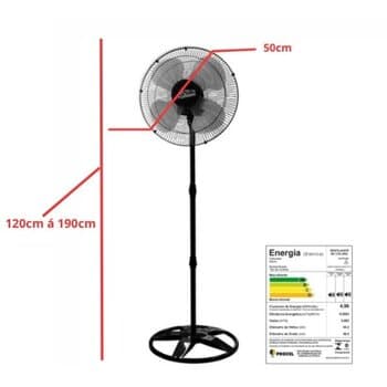 VENTILADOR DE COLUNA 050CM VENTI-DELTA PREMIUM OSCILANTE BIV-170W G/MT COR PRETA HEL-4PAS CHAVE 3-VELOCIDADES