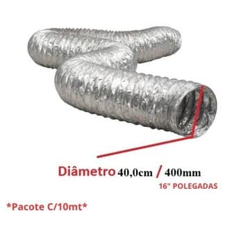 DUTO FLEXIVEL TUBO DE ALUMINIO 40CM P/EXAUSTORES 400MM -PACOTE C/10MT- ALUDEC 6016 P/ATE 140C° 16POL"406MM