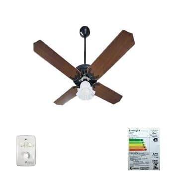 VENTILADOR DE TETO VENTMAR SUPER CLN 220V03,0UF 130W TROPICAL PRETO 4PAS MDF MOGNO LUM.1-TULIPA PL FLOR CHAVE ROTATIVA - CONSUMO A/B