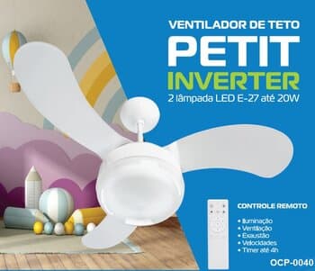VENTILADOR DE TETO VENTISOL INVERTER INFANTIL PETIT 2-LUZ BIV110V-220V 135W BRANCO 3PAS PL MINI ARTE CONTROLE REMOTO 6-VEL - DIAM.79 80CM
