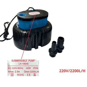 BOMBA DE ÁGUA 2200LH 220V 45,0W HMAX 2,50MT P/CLIMATIZADOR AG/EBONE-FOG4 FOG5/ ECO BRISA-EB555/ ROTOPLAST-ROTO50 ROTO60 ROTO70 ROTO80 - 60HZ SUBERMESIBLE PUM LH-1900S