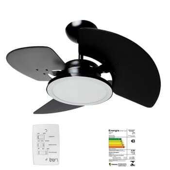 VENTILADOR DE TETO TRON AVENTADOR LED29,5CM 110V08,5UF 130W PRETO 3PAS MDF LUMINÁRIA LED24W5500K-LUZ MEDIA C/CHAVE 3VEL - LINHA LED
