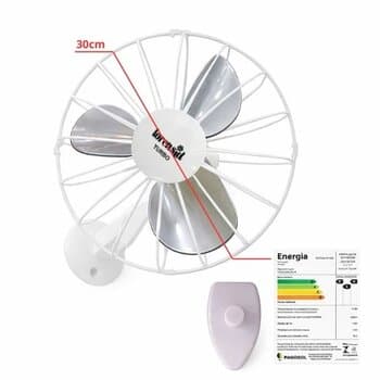 VENTILADOR DE PAREDE 030CM LOREN SID TURBO 110V135W BRANCO HEL-3PÁS G/METAL+ABERTA CONTROLE DE VELOCIDADE
