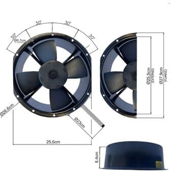 EXAUSTOR DE 25CM MICROVENTILADOR QUALITAS TRIF.220V/380V/440V 088/88/110W VAZAO.01638M3/H 3270RPM AXIAL COOLER 4PÁS Q250A3T2
