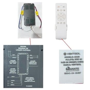 CONTROLE REMOTO P/VENTILADOR DE TETO VENTISOL INVERTER BIV KIT "TIPO-C" MÓD.RECEPTOR+MÓD.TRANSMISSOR* 9C5B