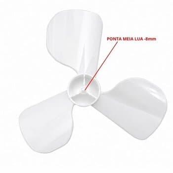 HELICE DE 19CM P/VENTILADOR VENTI-DELTA TURBI 30CM 3PAS BRANCO - EIXO-8,0MM PML - C/PORCA N/PONTA)