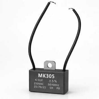 CAPACITOR 004,5UF 2FIOS QD 450VAC CBB61 011006 c/suporte - P/VENTILADOR DE TETO VENTISOL/ P/EXAUSTOR VENTISOL 50CM 110VOLTS
