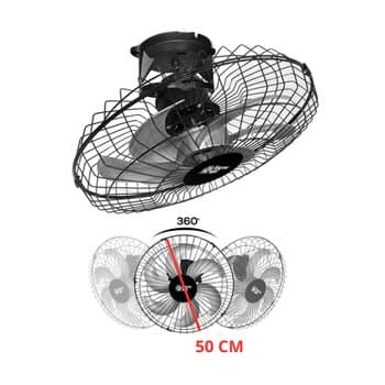 VENTILADOR DE TETO ORBITAL 50CM BIV160W06,0UF LOREN SID TURBO M2 G/MT PRETO 6PAS ROTACAO 360-GRAUS - SEM LUMINARIA P/AREA GOURMET