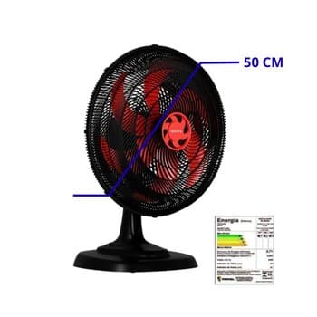 VENTILADOR DE MESA 50CM VENTISOL TURBO 6PÁS 220V 135W PRETO HEL-VERMELHO- CONTROLE DE VELOCIDADE - SE ADAPTA P/PAREDE
