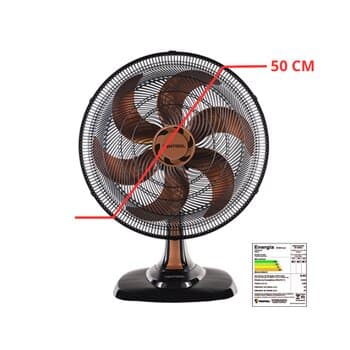 VENTILADOR DE MESA 50CM VENTISOL TURBO 6PÁS 110V 135W PRETO HEL-BRONZE - CONTROLE DE VELOCIDADE - SE ADAPTA P/PAREDE