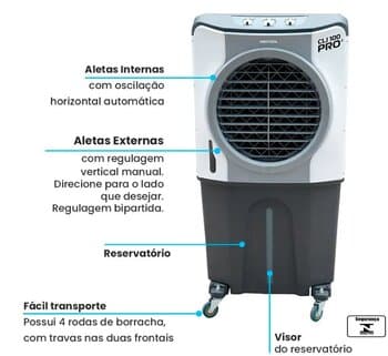 Climatizador de Ar 100 LT Ventisol 220v210w Vazao 05500m3h Até 60m2 - Umidificador Portátil Controle 3Velocidades - CLI100PRO-02/CLIPRO100