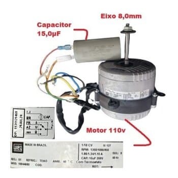 MOTOR P/CLIMATIZADOR ULTRAAR 110V15,0UF - ULTRA55LT ULTRA80LT PLUS + DOUBLE 1350RPM 1/10CV 250W - LADO/HEL G/H E-08,0MM PML R/ESQ ROL-0608