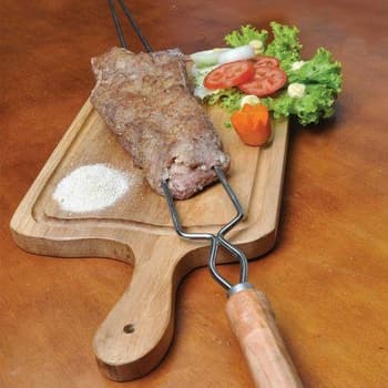 ESPETO P/CHURRASCO - ESPETO DUPLO FINO P/CHURRASCO COM CABO DE MADEIRA 75CM CROMADO - MOR 3211
