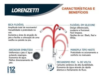 TORNEIRA LORENZETTI MULTIUSO DE MESA BICA FLEXÍVEL LORENFLEX RED-VERMELHA 1177 R27 LORENZETTI