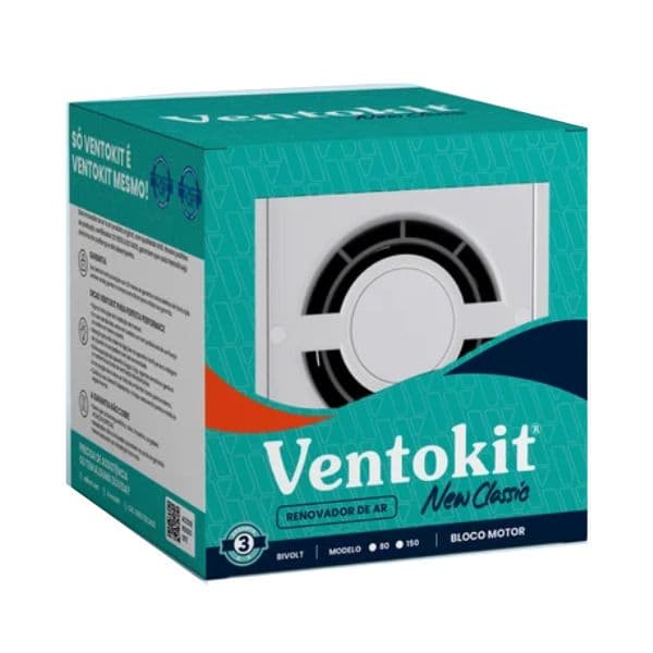 EXAUSTOR DE 15CM P/BANHEIRO RENOVADOR DE AR P/ATÉ 12M2 KIT-BIV40W VAZAO-00280M3/H 150MM VENTOKIT NEW CLASSIC C280 AXIAL