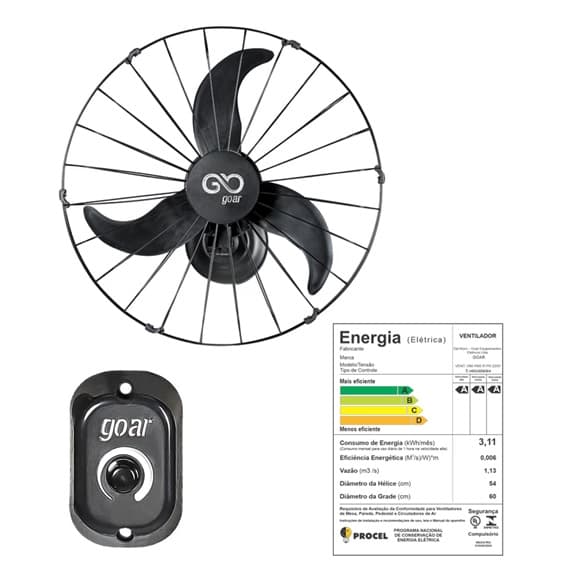 VENTILADOR DE PAREDE 060CM SOLASTER GOAR ACAPULCO 60 220V150W PRETO HEL-3PAS G/METAL CHAVE CONTROLE ROTATIVO - foto 1 de 3