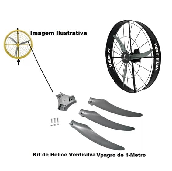 HÉLICE DE 100CM P/VENTILADOR DE 1-METRO VENTISILVA - KIT C/4-ITENS 1-CUBO/CENTRO+3-PÁS - FURO-12,0MM - CONJ DE HÉL VPAGRO AVIÁRIO * PEÇA ORIGINAL