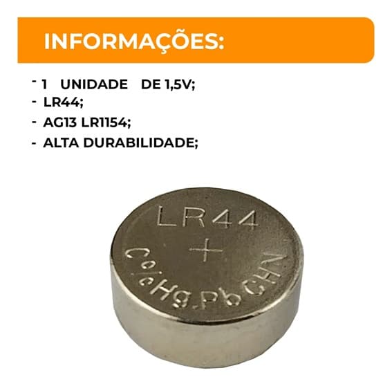 PILHA BATERIA 1,5V COMPACTA LR44 AG13 LR1154 - CALCULADORA HP / PAQUÍMETRO DIGITAL