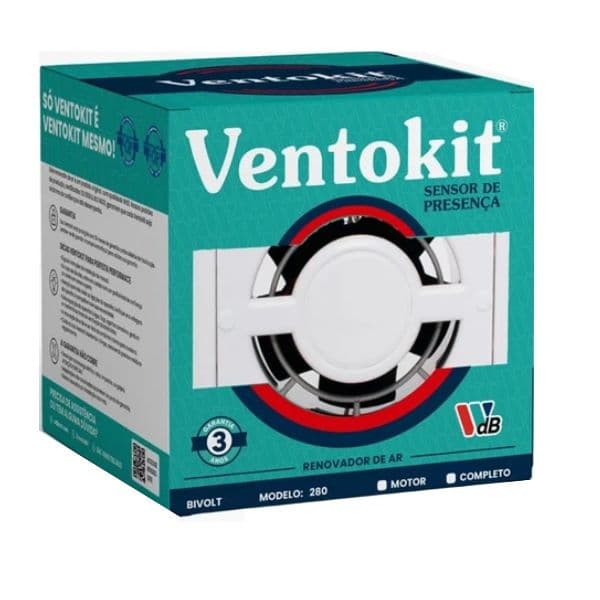 EXAUSTOR DE 15CM P/BANHEIRO RENOVADOR DE AR P/ATÉ 12M2 KIT-BIV40W VAZAO-00280M3H 150MM VENTOKIT C280D C/SENSOR DE PRESENCA