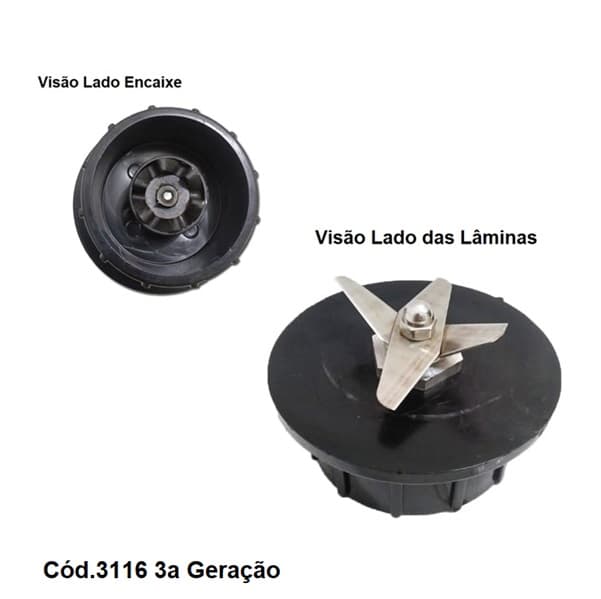 BASE DO COPO LIQUIDIFICADOR VITALEX 02,0LT AR-ALTA ROTAÇÃO LI-02 - Triturador 3a Geração c/Mancal, Eixo e Lâminas