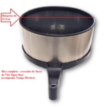 BICA ESCOADOR DE SUCO DO ESPREMEDOR VITALEX VITA SUPER INOX GRANDE - PLASTICA C/PARTE CENTRAL INOX C/TAMPA PLÁSTICA - ENCAIXE EIXO 11MM - BASE 169MM