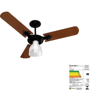 VENTILADOR DE TETO VENTI-DELTA SUPER LIGHT 110V10,0UF 130W COR PRETA 3PAS MDF MOGNO 1LUZ CHAVE 3VEL - CONSUMO A