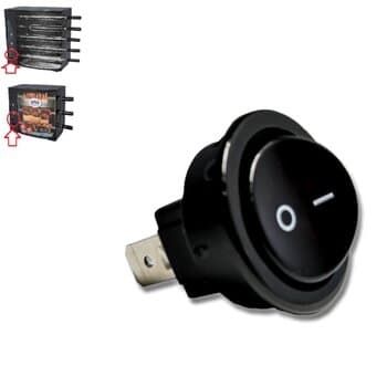 TECLA ASSADOR ELÉTRICO ARKE BOTĂO PRETO CAPA PRETA S/LUZ - BIV 110/10A 220V/5A - LIGA/DESLIGA MOTOR GIRATÓRIO - M.I/O COD.DC 205 - BOTĂO DO MOTOR GIRADOR